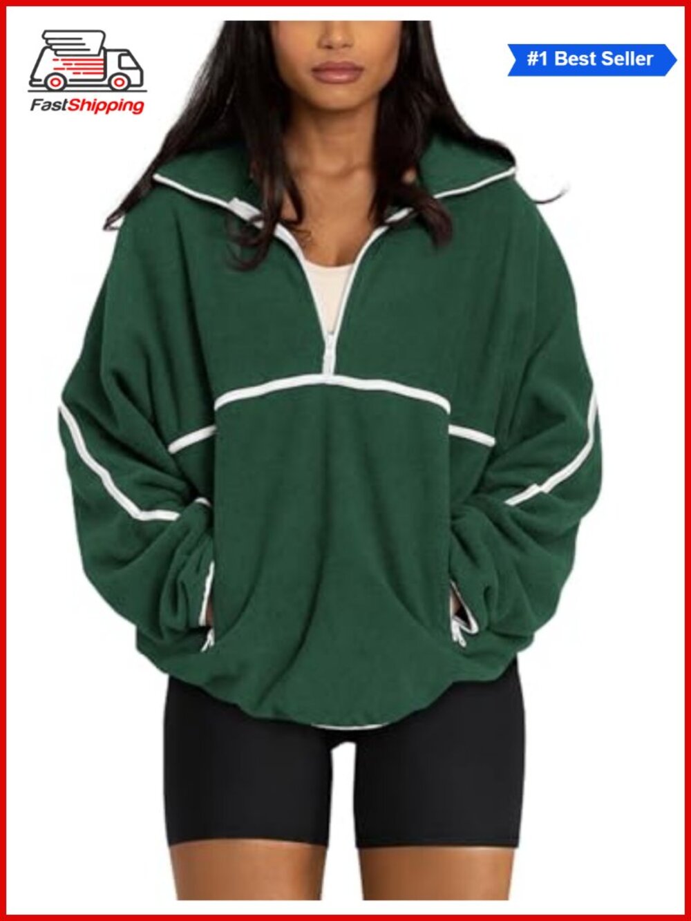 ✨Women's Oversized Half Zip Sherpa Fleece Pullover Sweatshirt Jacket